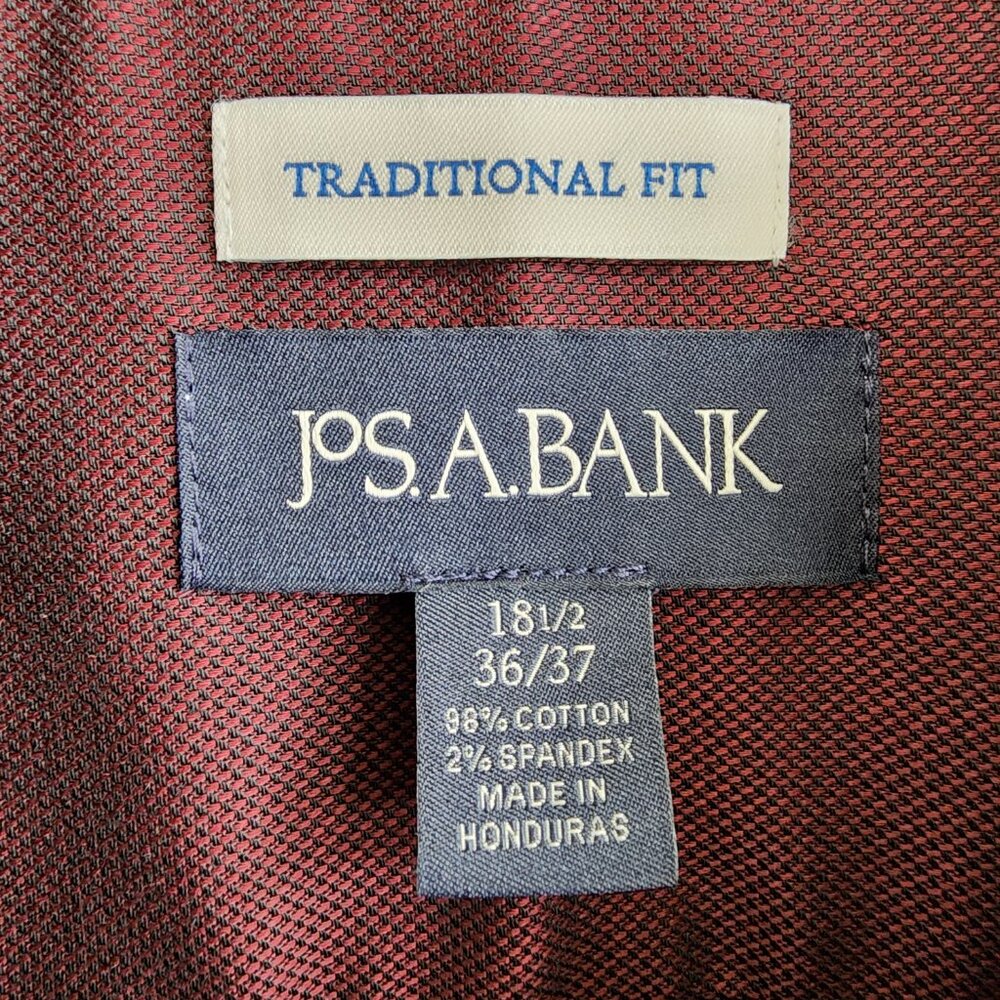 18.5 36/37 Red Wine Dress Shirt Traditional Fit Dark Jos A Bank New Solid Mens - Picture 3 of 16